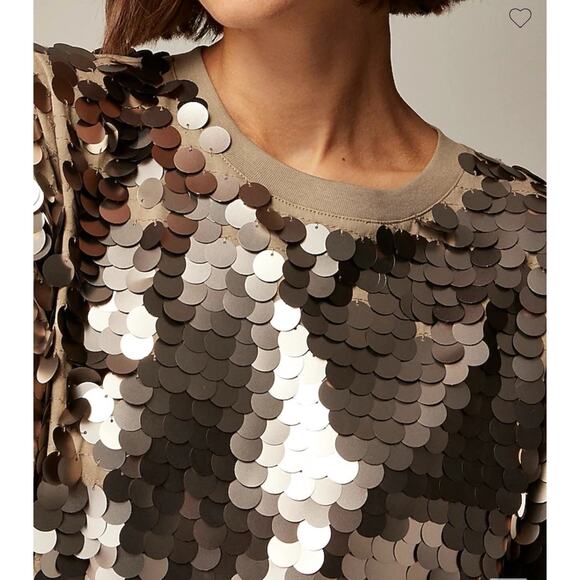 J. Crew Collection Sequin-Embellished T-Shirt Short Sleeve Silver Size M NWT - Picture 3 of 13